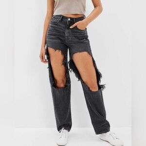NWT American Eagle Highest Rise Baggy Black Ripped Jeans 000